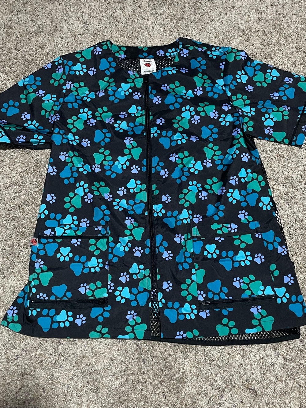 Ladybird Line Waterproof Paw Print Pet Grooming Jacket Full Zip Pockets Sz M